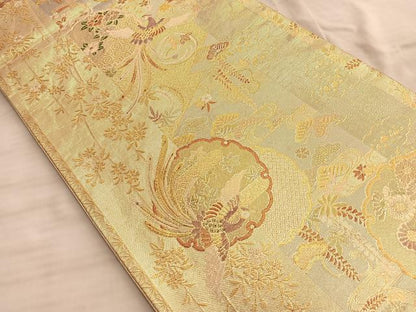 平和屋着物◎本佐賀錦 両面六通柄袋帯 鳳凰有職花文 金糸 正絹 逸品 BAAO8576du