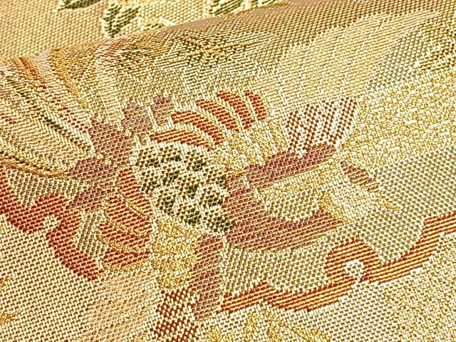 平和屋着物◎本佐賀錦 両面六通柄袋帯 鳳凰有職花文 金糸 正絹 逸品 BAAO8576du