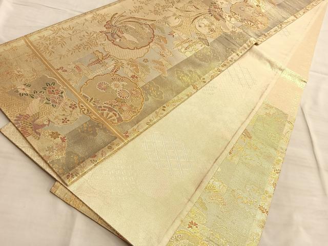 平和屋着物◎本佐賀錦 両面六通柄袋帯 鳳凰有職花文 金糸 正絹 逸品 BAAO8576du