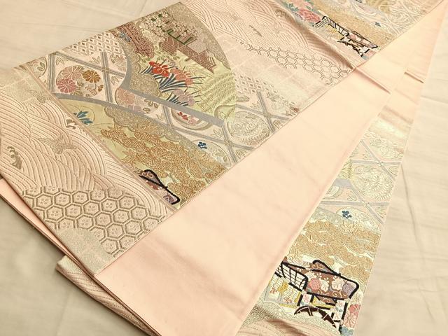 平和屋着物◎六通柄袋帯 唐織 天井絵扇面文 二重箔 正絹 逸品 BAAO8583du