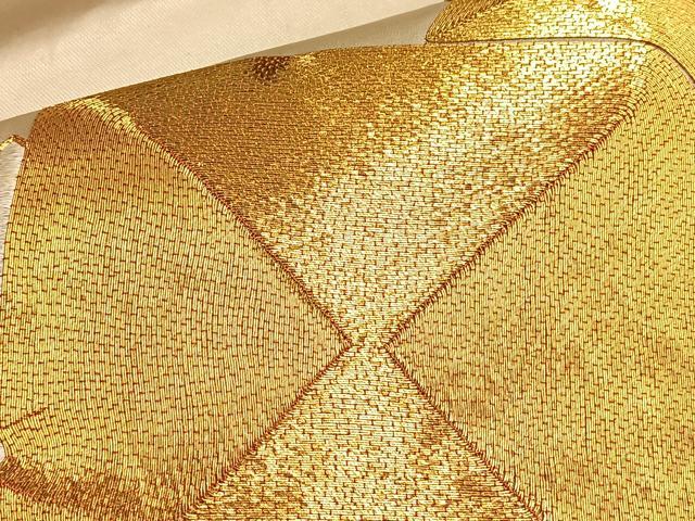 平和屋着物●太鼓柄袋帯　総刺繍　駒刺繍　流水雲取り文様　金糸　正絹　逸品　BAAO8968du