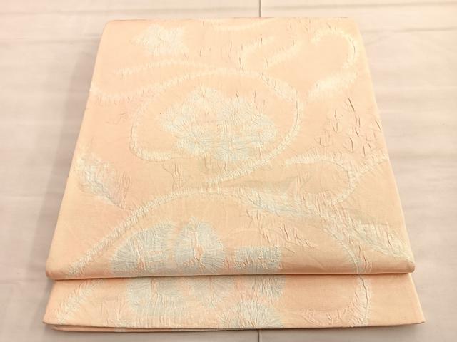 平和屋着物●六通柄袋帯 総絞り ふくれ織り 花唐草文 正絹 逸品 BAAO8999du