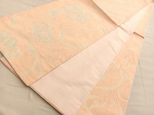 平和屋着物●六通柄袋帯 総絞り ふくれ織り 花唐草文 正絹 逸品 BAAO8999du