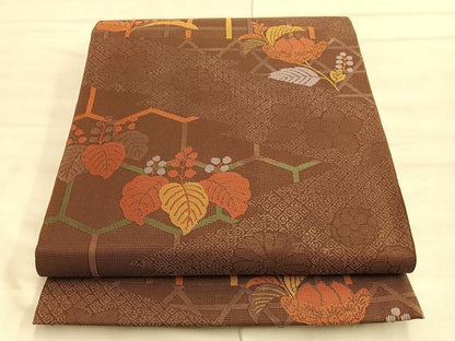 平和屋着物●六通柄袋帯 桐亀甲文様 正絹 逸品 BAAO9901du