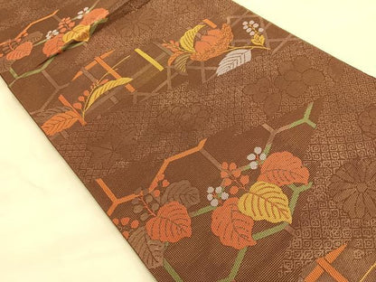平和屋着物●六通柄袋帯 桐亀甲文様 正絹 逸品 BAAO9901du