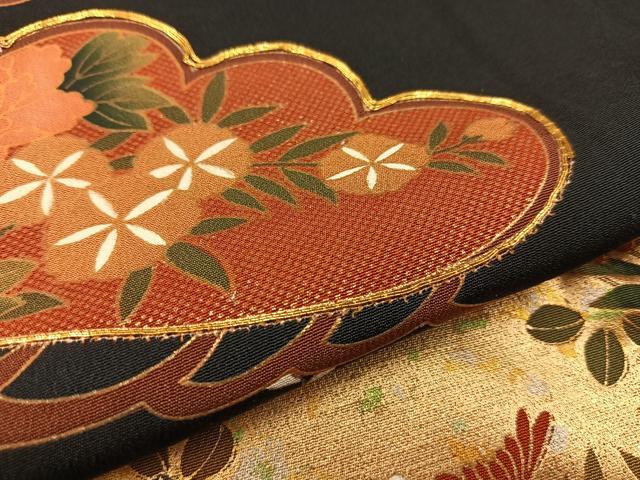 平和屋着物■豪華黒留袖　駒刺繍　松葉花文　金彩　正絹　逸品　BAAO9547ct