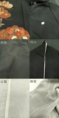 平和屋着物■豪華黒留袖　駒刺繍　松葉花文　金彩　正絹　逸品　BAAO9547ct