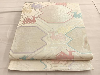 平和屋着物●六通柄袋帯 有栖川 銀糸 正絹 逸品 BAAO9914du