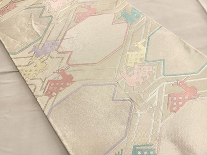 平和屋着物●六通柄袋帯 有栖川 銀糸 正絹 逸品 BAAO9914du