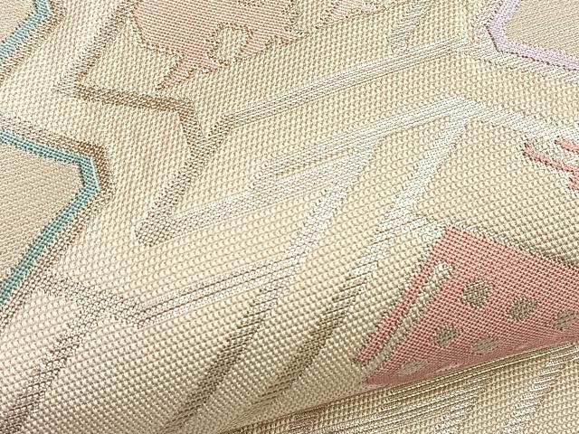 平和屋着物●六通柄袋帯 有栖川 銀糸 正絹 逸品 BAAO9914du