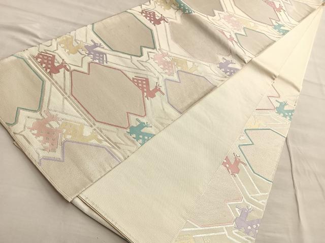 平和屋着物●六通柄袋帯 有栖川 銀糸 正絹 逸品 BAAO9914du
