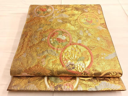 平和屋着物■六通柄袋帯 桃山揚羽蝶紋 金糸 正絹 逸品 BAAO9947du