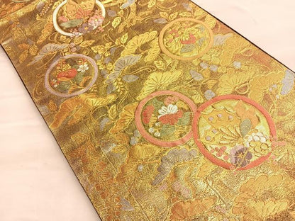 平和屋着物■六通柄袋帯 桃山揚羽蝶紋 金糸 正絹 逸品 BAAO9947du