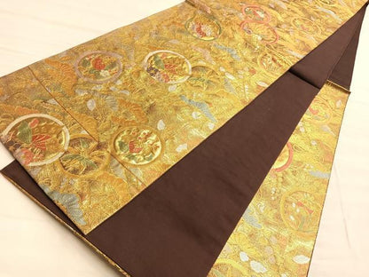 平和屋着物■六通柄袋帯 桃山揚羽蝶紋 金糸 正絹 逸品 BAAO9947du