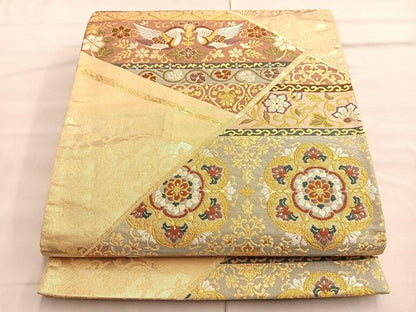 平和屋着物■六通柄袋帯 鳳凰正倉院草花文 金銀糸 正絹 逸品 BAAO9993du