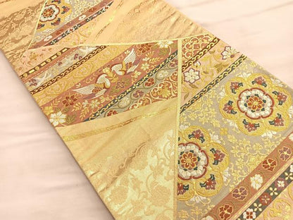 平和屋着物■六通柄袋帯 鳳凰正倉院草花文 金銀糸 正絹 逸品 BAAO9993du