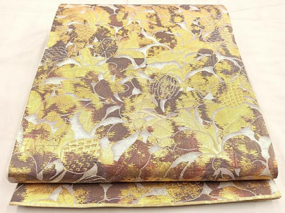 平和屋着物■六通柄袋帯 ふくれ織 飾花文 金糸 正絹 逸品 BAAP0030if