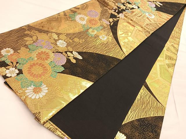 平和屋着物◎六通柄袋帯 源氏車草花文 金糸 正絹 逸品 BAAP0184du