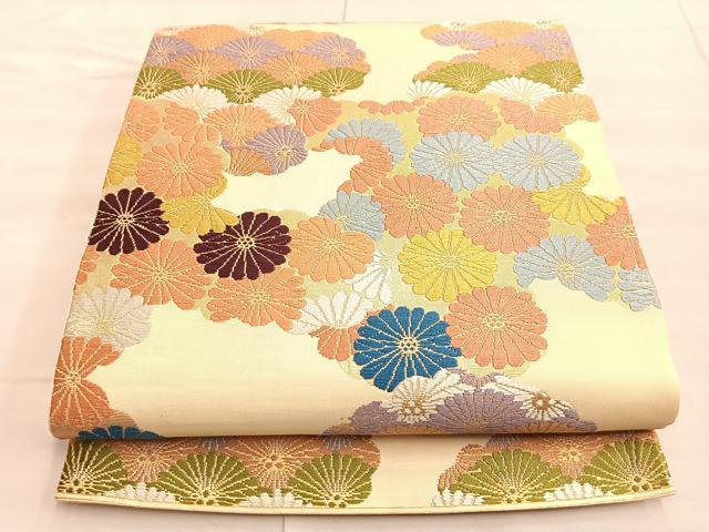 平和屋着物◎六通柄袋帯 松菊雲取文 金糸 正絹 逸品 BAAP0197du