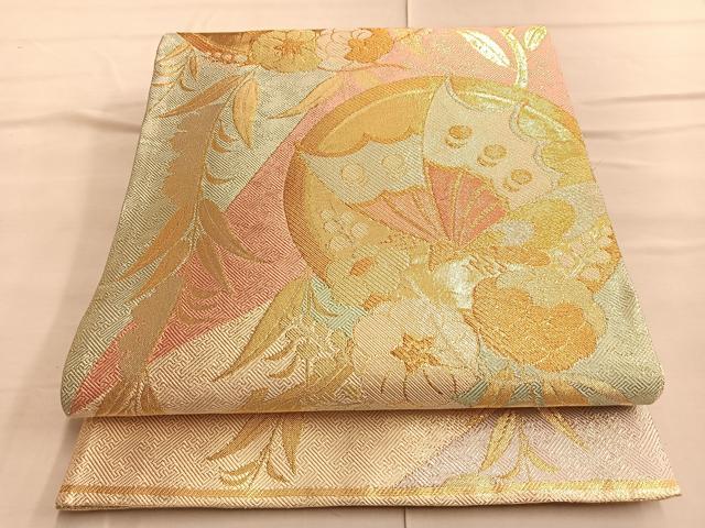 平和屋着物◎佐賀錦 六通柄袋帯 花蝶丸文 金銀糸 正絹 逸品 BAAP0231du