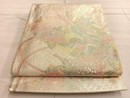 平和屋着物◎佐賀錦 六通柄袋帯 鳳凰絵巻草花文 900織 金銀糸 正絹 逸品 BAAP0311du