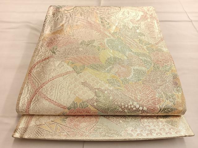 平和屋着物◎佐賀錦 六通柄袋帯 鳳凰絵巻草花文 900織 金銀糸 正絹 逸品 BAAP0311du