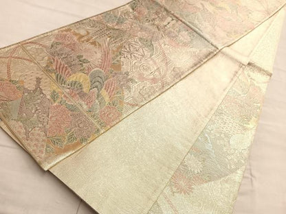 平和屋着物◎佐賀錦 六通柄袋帯 鳳凰絵巻草花文 900織 金銀糸 正絹 逸品 BAAP0311du
