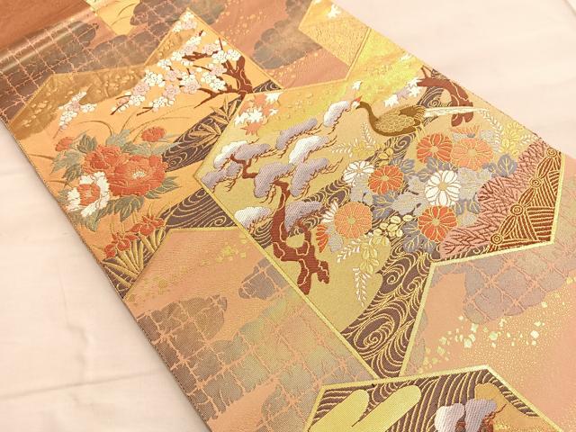 平和屋着物◎六通柄袋帯 唐織 琳派屏風絵図 金糸 正絹 逸品 BAAP0312du