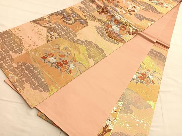 平和屋着物◎六通柄袋帯 唐織 琳派屏風絵図 金糸 正絹 逸品 BAAP0312du