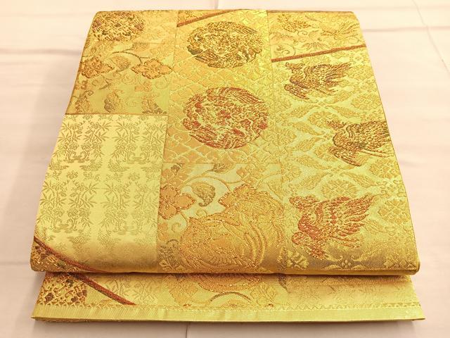 平和屋着物◎六通柄袋帯 献上裂取宮廷文 金糸 正絹 逸品 BAAP0313du
