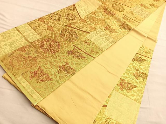 平和屋着物◎六通柄袋帯 献上裂取宮廷文 金糸 正絹 逸品 BAAP0313du
