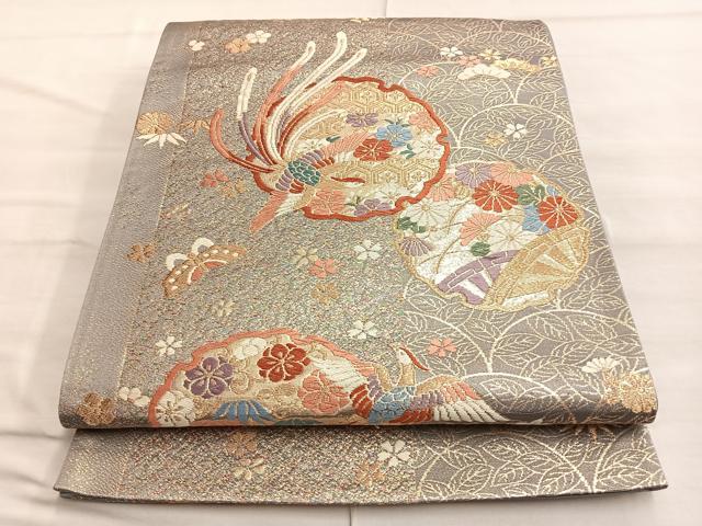 平和屋着物◎六通柄袋帯 唐織 鳳凰雪輪草花文 金糸 正絹 逸品 BAAP0319du