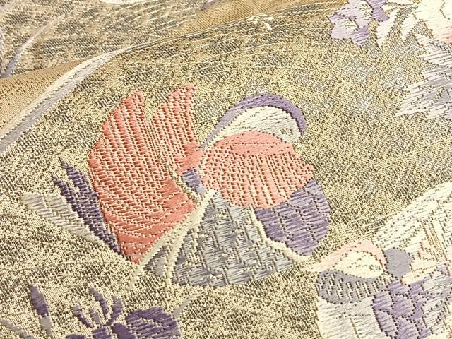 平和屋着物◎六通柄袋帯 唐織 鴛鴦花車文 プラチナ箔二重織り 正絹 逸品 BAAP0334du
