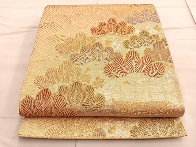 平和屋着物◎六通柄袋帯 光琳松 桜散らし文 金糸正絹 逸品 BAAP0372du
