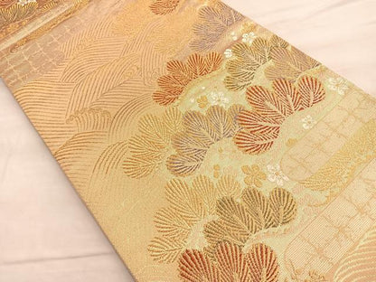 平和屋着物◎六通柄袋帯 光琳松 桜散らし文 金糸正絹 逸品 BAAP0372du