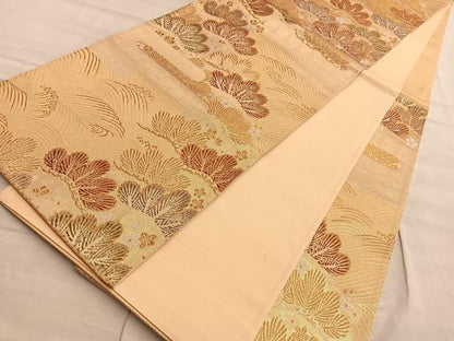 平和屋着物◎六通柄袋帯 光琳松 桜散らし文 金糸正絹 逸品 BAAP0372du