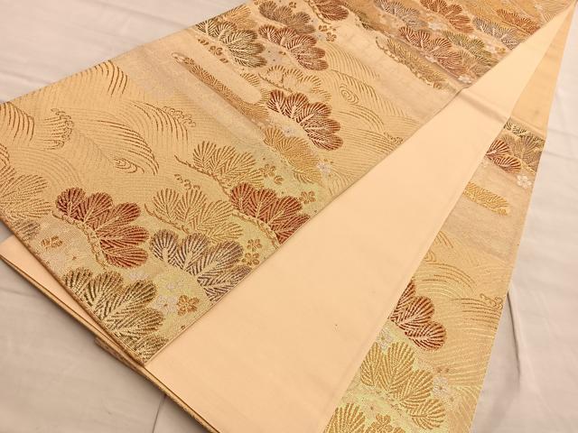 平和屋着物◎六通柄袋帯 光琳松 桜散らし文 金糸正絹 逸品 BAAP0372du