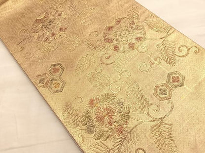平和屋着物◎六通太鼓柄袋帯 亀甲花唐草文 金彩 正絹 逸品 BAAP0375du
