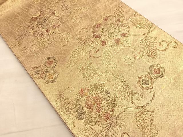 平和屋着物◎六通太鼓柄袋帯 亀甲花唐草文 金彩 正絹 逸品 BAAP0375du