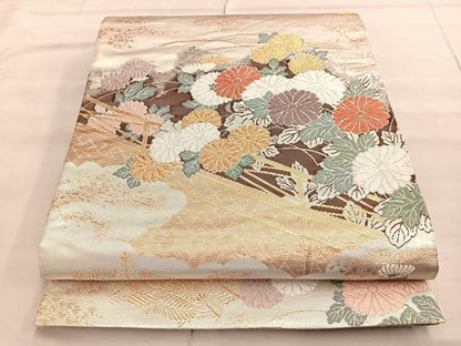平和屋着物◎六通柄袋帯 唐織 菊 金銀糸 正絹 逸品 BAAP0379du