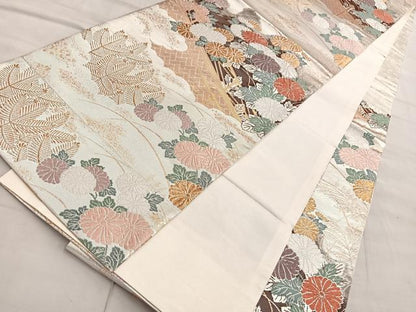 平和屋着物◎六通柄袋帯 唐織 菊 金銀糸 正絹 逸品 BAAP0379du