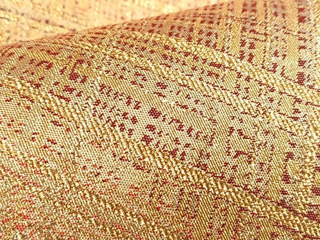 平和屋着物◎佐賀錦　六通柄袋帯　格子柄　金糸　正絹　逸品　BAAP0392du