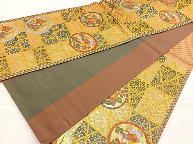平和屋着物◎六通柄袋帯 間垣花丸文 金糸 正絹 逸品 BAAP1822ea