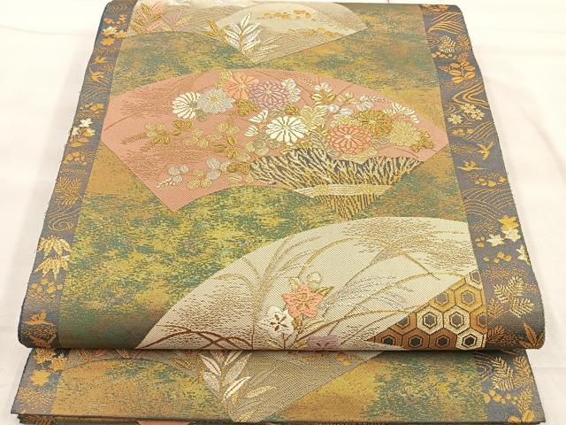 平和屋着物◎六通柄袋帯 唐織 地紙花鳥文 本うるし箔 金銀糸 正絹 逸品 BAAP1872ea