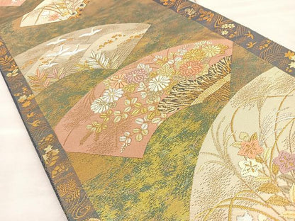 平和屋着物◎六通柄袋帯 唐織 地紙花鳥文 本うるし箔 金銀糸 正絹 逸品 BAAP1872ea