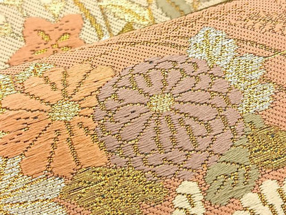 平和屋着物◎六通柄袋帯 唐織 地紙花鳥文 本うるし箔 金銀糸 正絹 逸品 BAAP1872ea