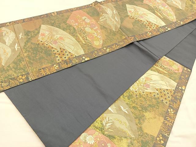 平和屋着物◎六通柄袋帯 唐織 地紙花鳥文 本うるし箔 金銀糸 正絹 逸品 BAAP1872ea