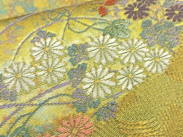 平和屋着物◎太鼓柄袋帯 唐織 花籠文 金糸 引箔 反端付き 正絹 逸品 BAAP1895ea