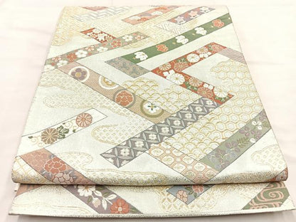 平和屋着物◎六通柄袋帯 吉祥文 金銀糸 正絹 逸品 BAAP2302if