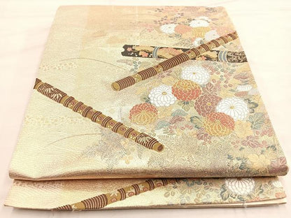 平和屋着物◎六通柄袋帯 唐織 錦秋秘曲文 金糸 正絹 逸品 BAAP2318if